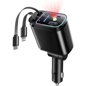 Starlight Retractable Car Charger with Retractable Cables, Starlight in Car Roof  in  Super Fast USB C Car Phone Charger,  USB Ports Starry Sky Adapter, Compatible with iPhone
