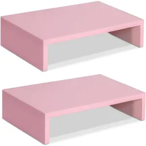 Pink Monitor Stand Riser-2 Pack, Wood 2 Tier Adjustable Monitor Stand Dual Monitor Riser For 2 Monitors For Laptop For PC Computer Stand For Desk