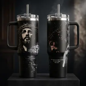 Forgiven Saviour Jesus 40oz Tumbler with Handle | Vintage Catholic Luke 23:34 Custom Cup 20oz No Handle | Gothic Dark Faith Insulated Mug | Christian Religious Spiritual Gift | Cup Holder Friendly
