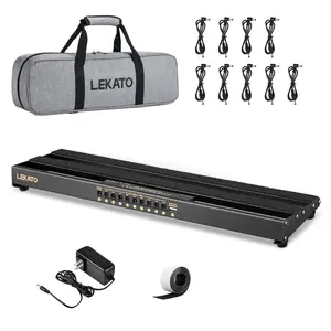 LEKATO PR-01 Guitar Pedal Board with Built-in Power Supply, 19x5.1x1.8" 1.8LB, Aluminum Alloy PedalBoard with Pedal Cables, Bag, Adhesive Hookside Tape