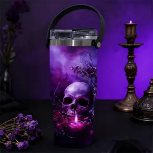 1pc 30oz Stainless Steel Insulated Tumbler, Gothic Purple Skull and Candle Floral Pattern, Double Wall Thermal Mug, Insulated Travel Drinkware, Keep Hot 12H/Cold 24H, Perfect for Kitchen, Office, Travel, and Holiday or Birthday Gift.