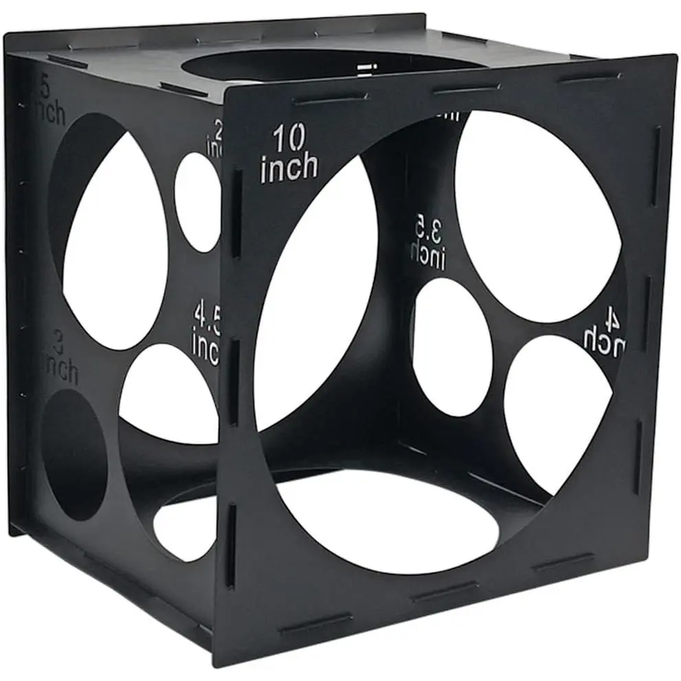 11-Hole Collapsible Black Plastic Balloon Sizer Box & Cube, Size Measurement Tool for Happy Birthday Decorations & Arches
