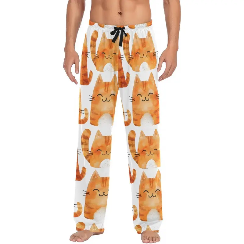 Men's Pajama Pants Orange Cat Cute Sleep Bottoms Lounge Sleepwear with Pockets Drawstring