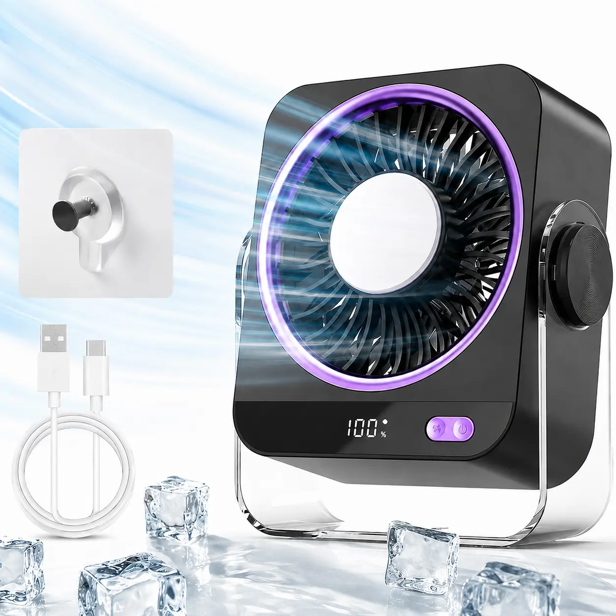 Portable Desk Cooling Fan With 199 Speeds Turbo Airflow, Digital Display, Ultra Quiet USB Rechargeable Summer  Travel Vacation Essentials& Outdoor Activities  cool fan Quiet Cooling Quiet Desk Fan Portable