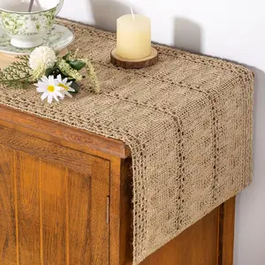 Boho Table Runner Fall Thanksgiving Farmhouse Burlap Jute Bamboo Rustic Dining Kitchen Centerpiece Decor Small Macrame Woven Coffee Table Runner for Dresser Scarf Home Decor 12x72 inch