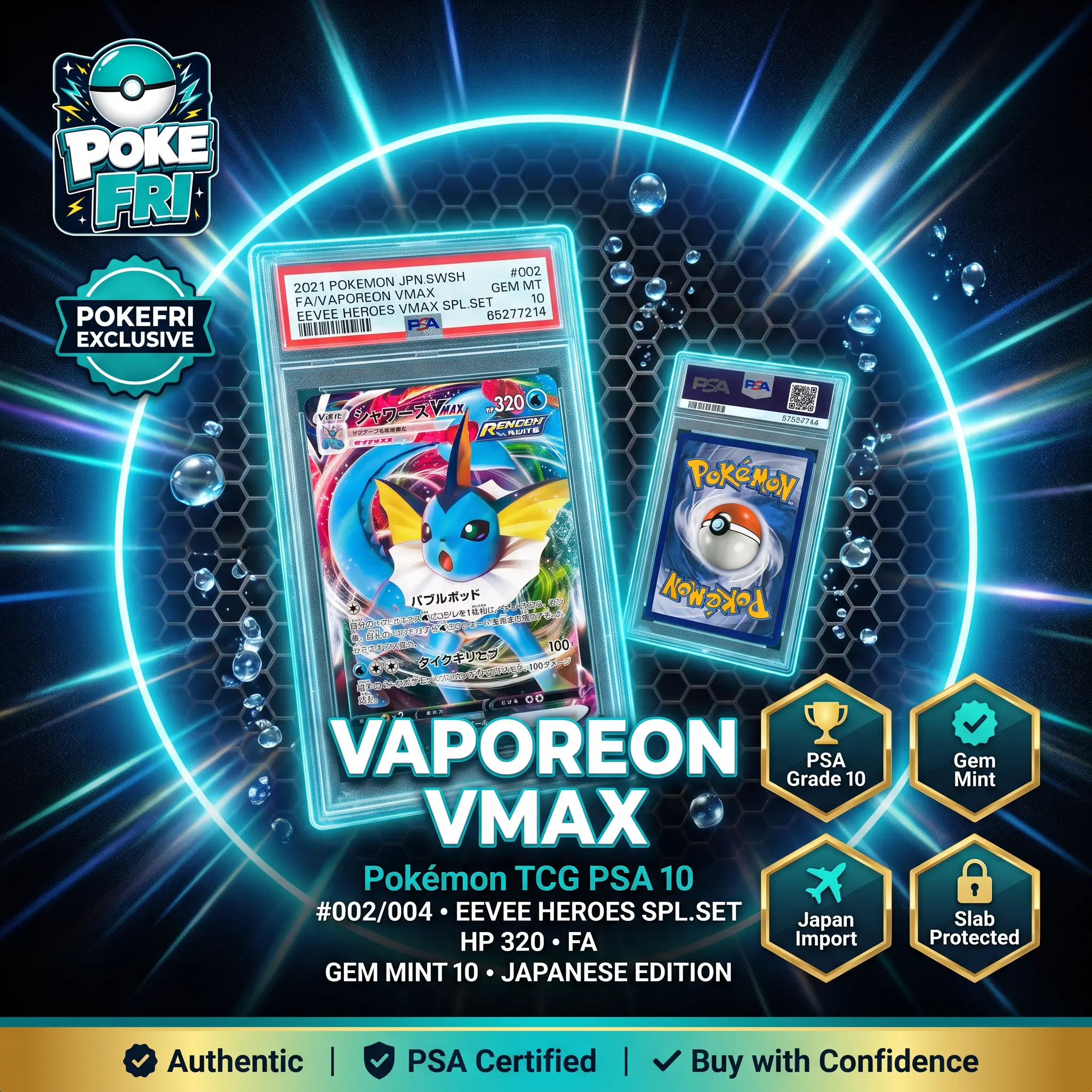 2021 Pokémon Japanese Eevee Heroes VMAX Special Set Vaporeon VMAX #002/004 | PSA 10