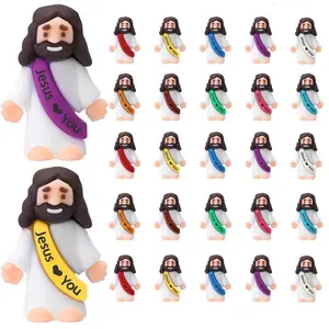[Original Design]30Pcs  Mini JesusFigures Little Jesus Figures Cute JesusOrnament with Jesus love You Slogan to Hideand Seek Religious Party Favo SundaySchool Baptism Gifts