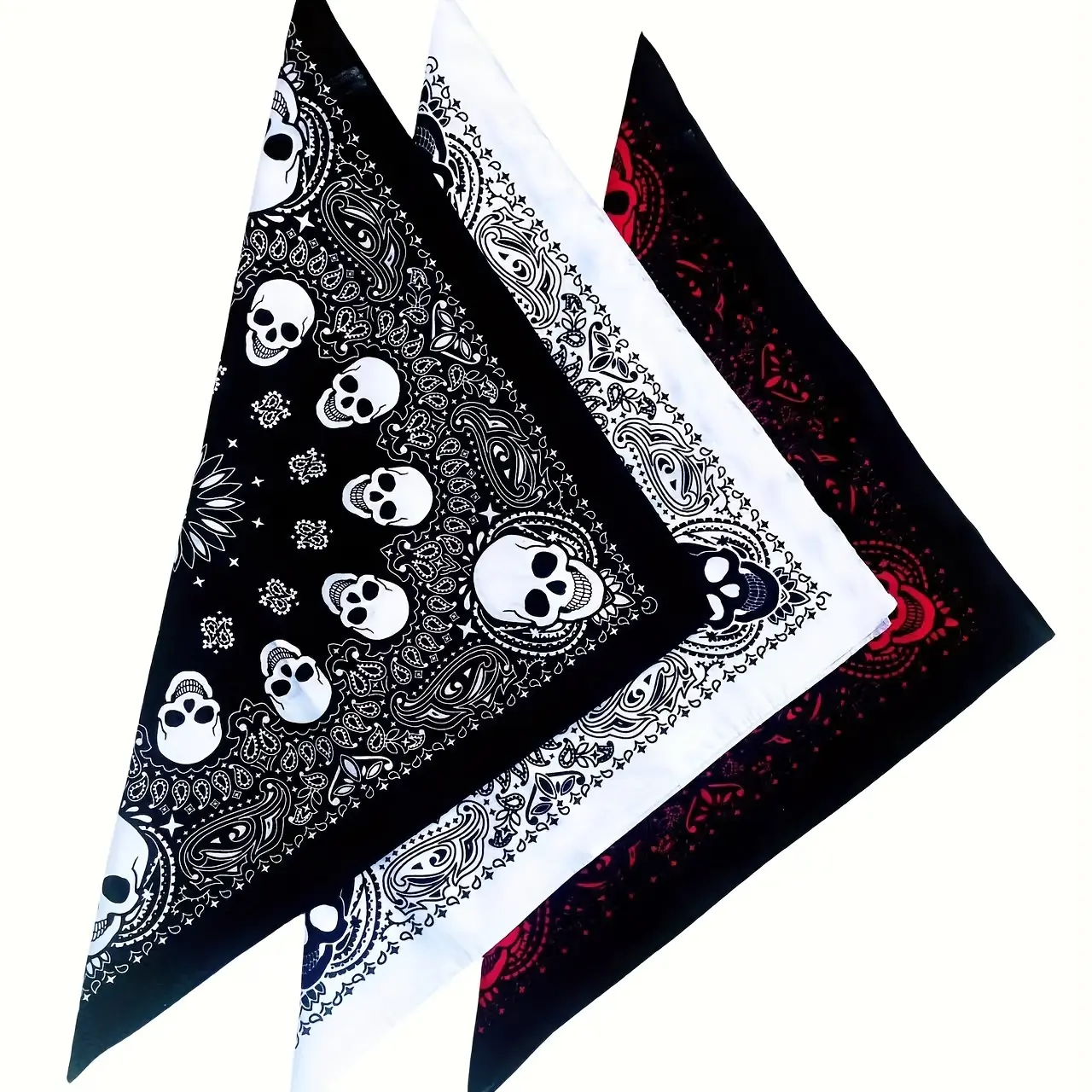 Men's Vintage Skull Print Cotton Bandana - 3-Color Hip-Hop Casual Fashion Accessory, Head Scarf Kerchief, Head Wrap, Father's Day Gift