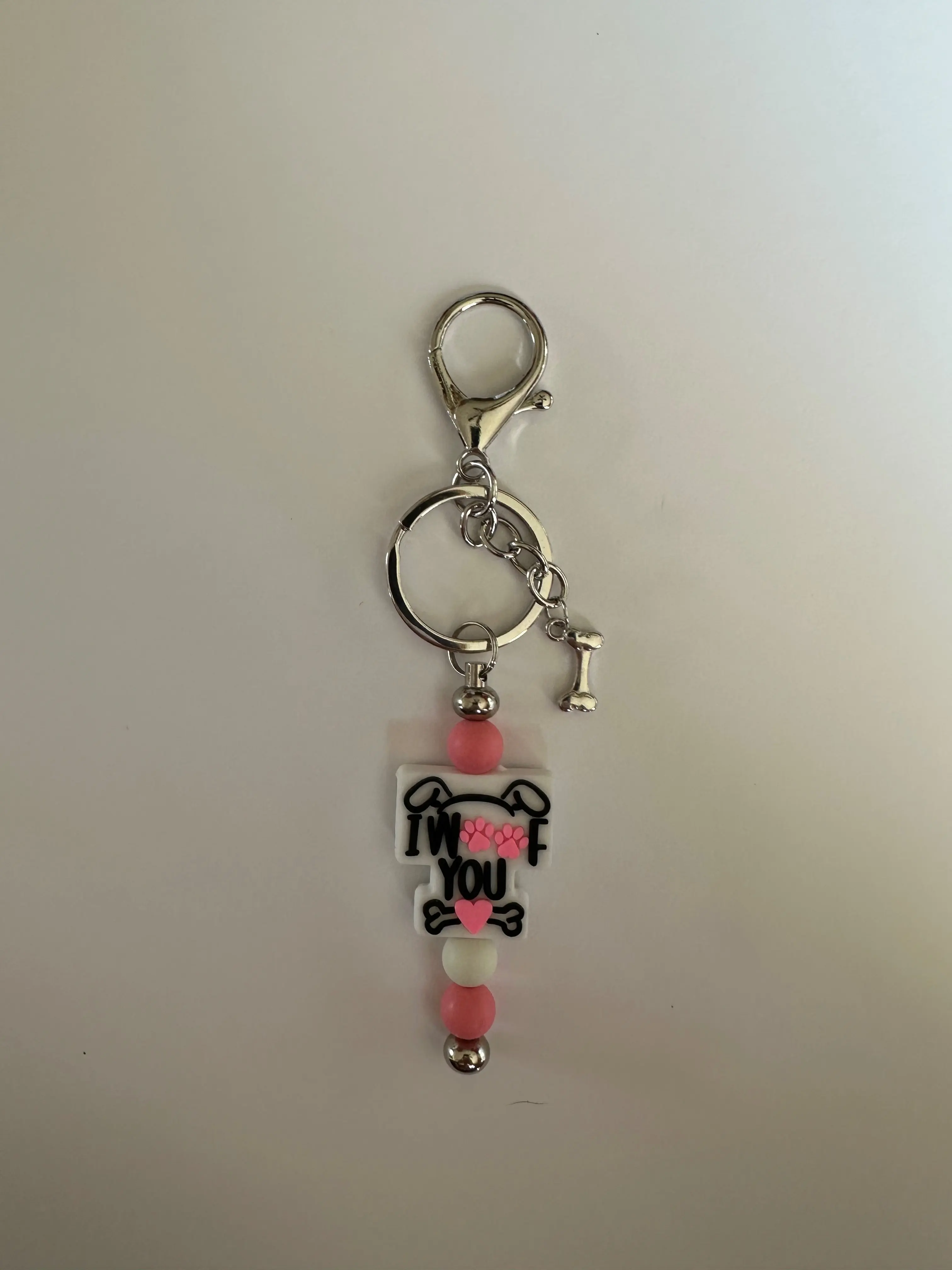 Cute Beaded Key Chain for Dog Lovers Adorable Accessory with Beads and a Center Focal Bead that reads I Woof You with Tassel
