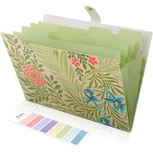 Expanding File Folder with 5 Pockets, Accordion File Organizer, Portable Receipt Paper Documents Organizer, Letter Size Filing Folder School Office Supplies, Green