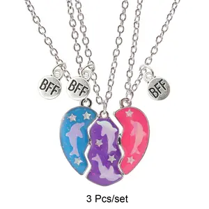 Set of 3 Best Friends Forever Magnetic Necklaces BFF Best Friends Forever Fantasy Cute Pendant for Unbreakable Friendship