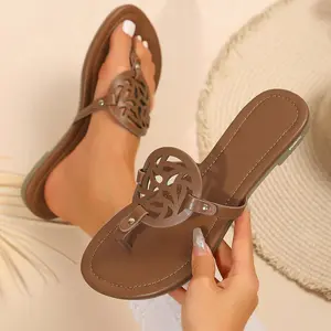 Women's Flat Thong Sandals Comfortable Hollowed Out Pattern Beach Slippers