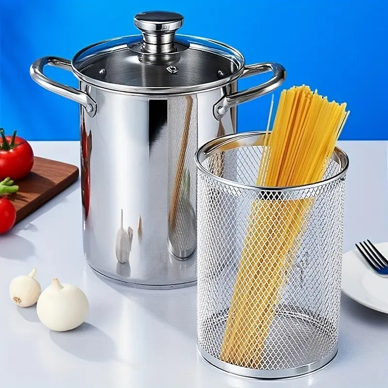 Stainless Steel Fryer Steamer, Deep Soup Pot with Lid and Oil Filter Rack, Suitable for Boiling and Stewing, Compatible with Gas Stove and Induction Cooker Kitchen Utensils, Countertop Deep Fryer