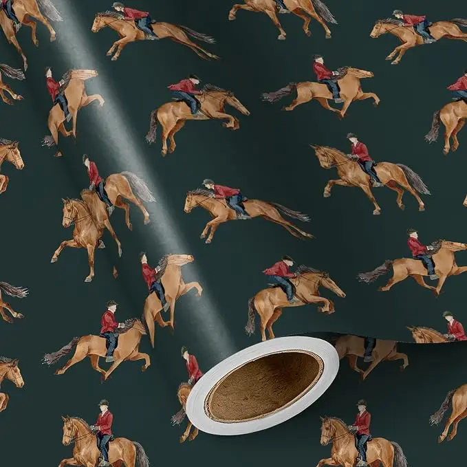 RUSPEPA Cowboy Christmas Wrapping Paper Roll, Western Holiday Gift Wrap with Horse & Equestrian Rider Design, Rustic Xmas Paper for Men’s Gifts, Parties & Celebrations,17 Inches x 16.4 Feet,back to school,back to school haul