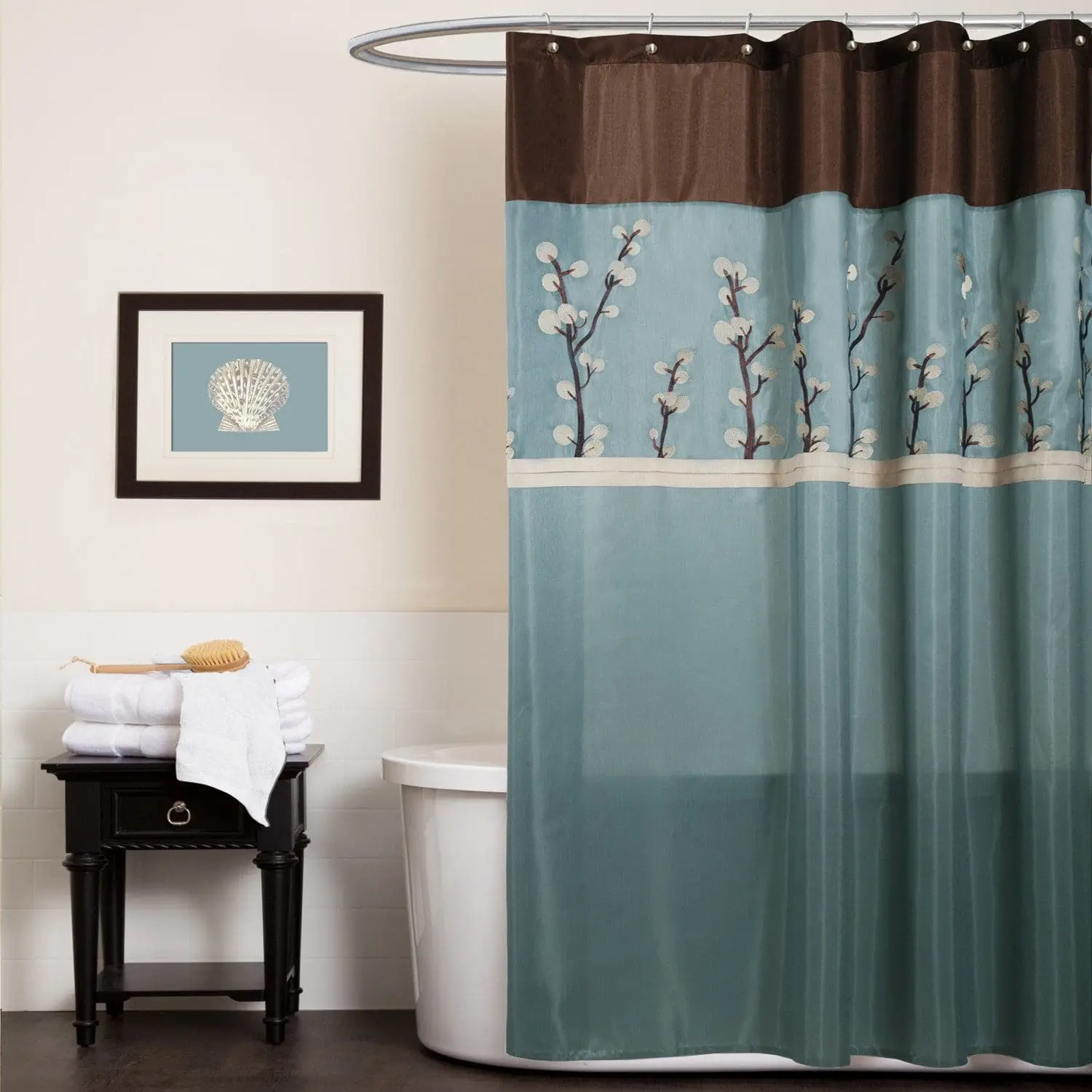 Lush Decor Cocoa Classic Flower Shower Curtain - Neutral Cocoa Floral Look, Colorful Flowers, Faux Silk Texture, Traditional Bathroom Supply, Bathroom Decoration Accessories, Dry Clean