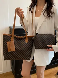 Women's Classic Retro Designer 3-Piece Handbag Set: Large-Capacity Printed Tote with Mini Card Holder & Matching Crossbody,  Perfect for Everyday, Commute & Travel