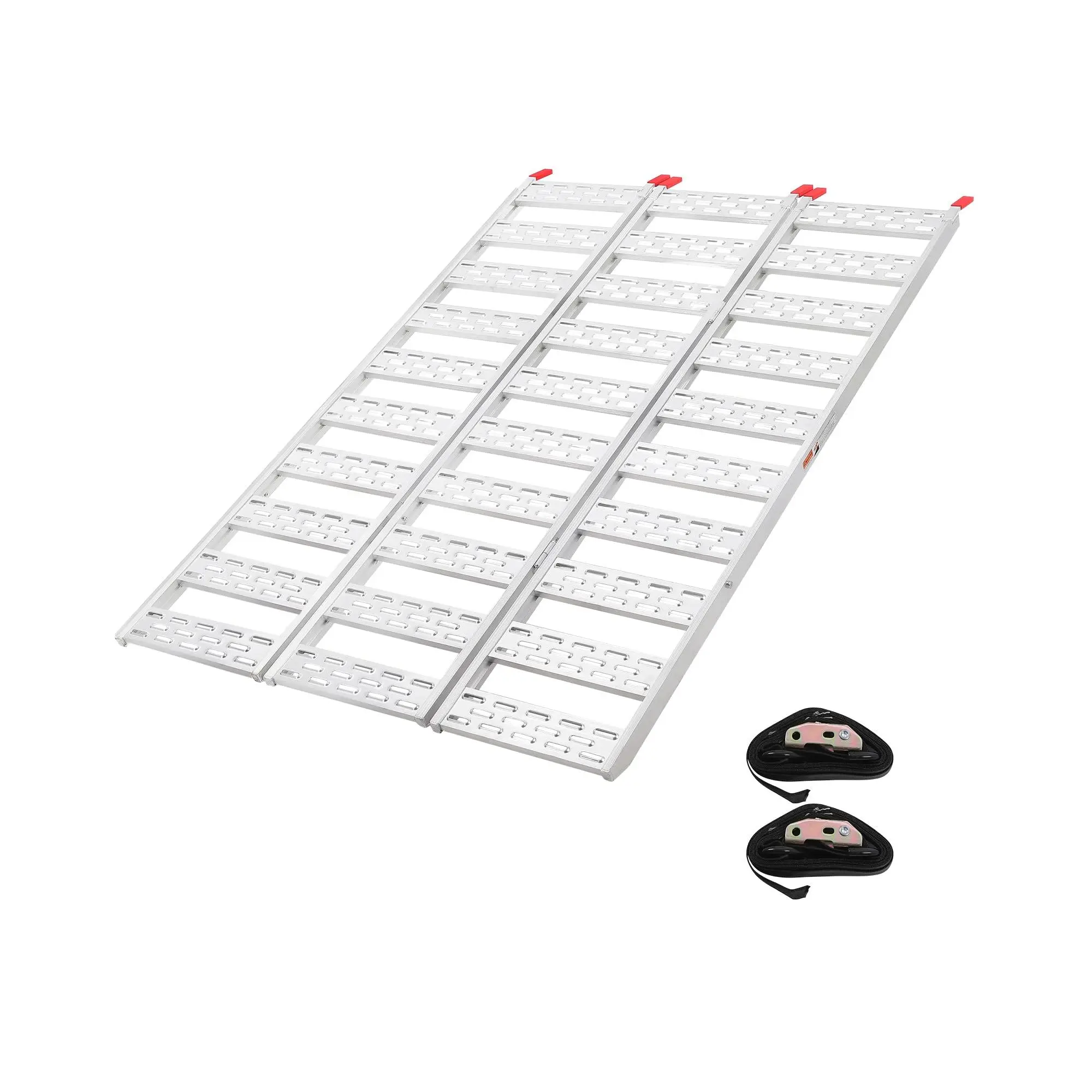 Portable Folding Metal Loading Ramp, 76in x 50in Rustproof Aluminum, 1500 lbs Capacity, Anti-Slip Surface, Heavy-Duty with Steps, Safe Cargo Strap for ATV/Motorcycle (Camping/Farm Use), Farm/Cabin Use