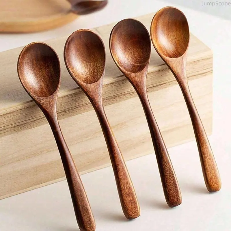 Natural Wood Spoons Set - Multi-Specification Long-Handled, Eco-Friendly, Durable Kitchenware for Home/Camping Use, Essential Cooking Cutlery Tools with Handle