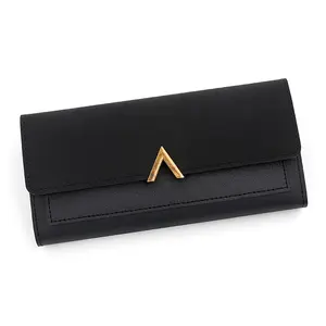 Women's Wallet,PU Leather Ladies Wallets with Zipper Pocket, Bifold Clutch Wallet for Women with 6 Card Slots and V-shaped Snap Decoration