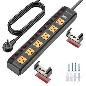CRST 6 Outlets Power Strip with Individual Switches Mountable Metal Surge Protector 6FT Flat Plug Cord 36 Months Warranty Aluminium Alloy Energy Saving Durable Protection