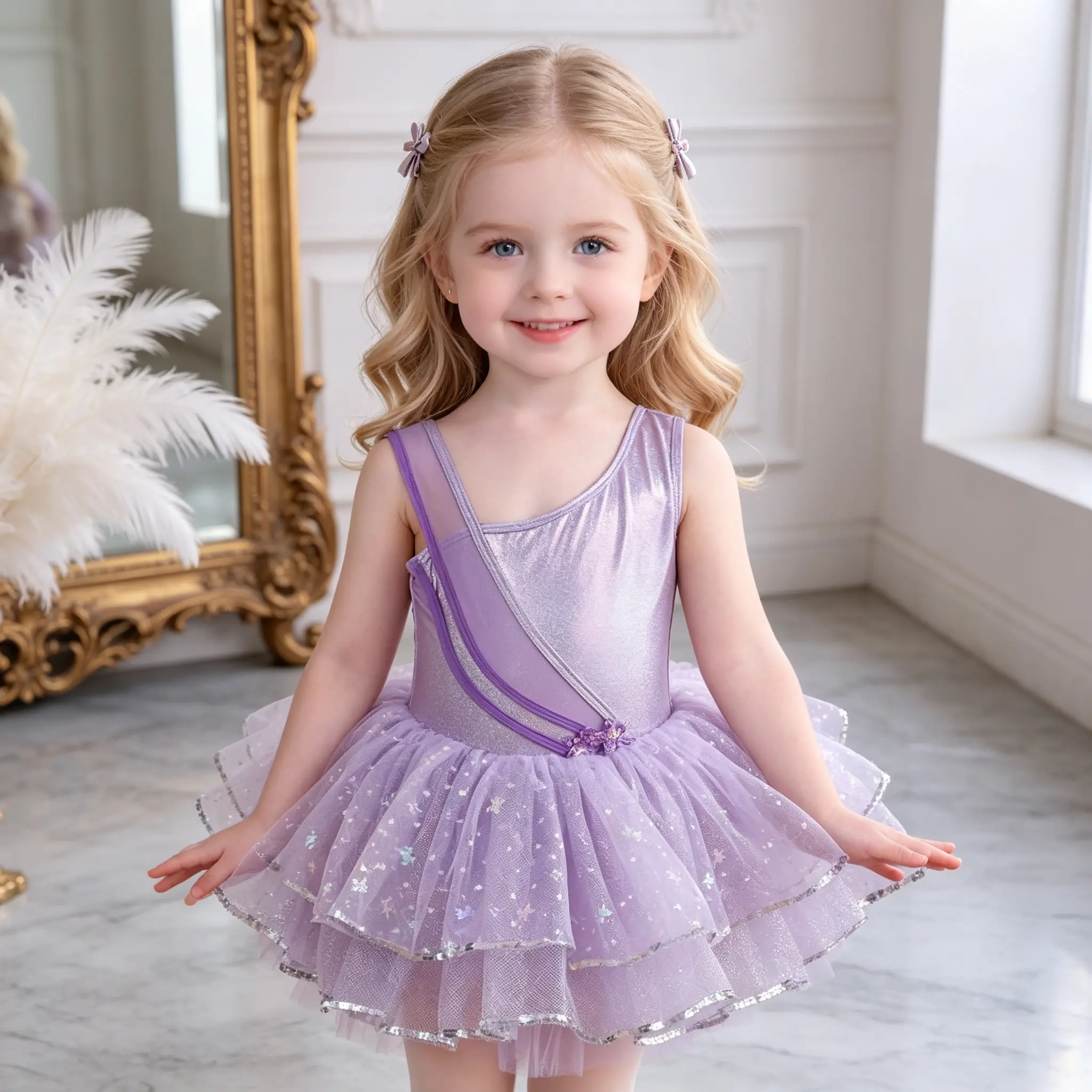 Toddler Girls Rapunzel Ballet Tutu Dress, Asymmetric Strap Bodice Star Sequin Tulle Skirt, Lavender Purple Kids Princess Costume for Dance Class Birthday Halloween Cosplay