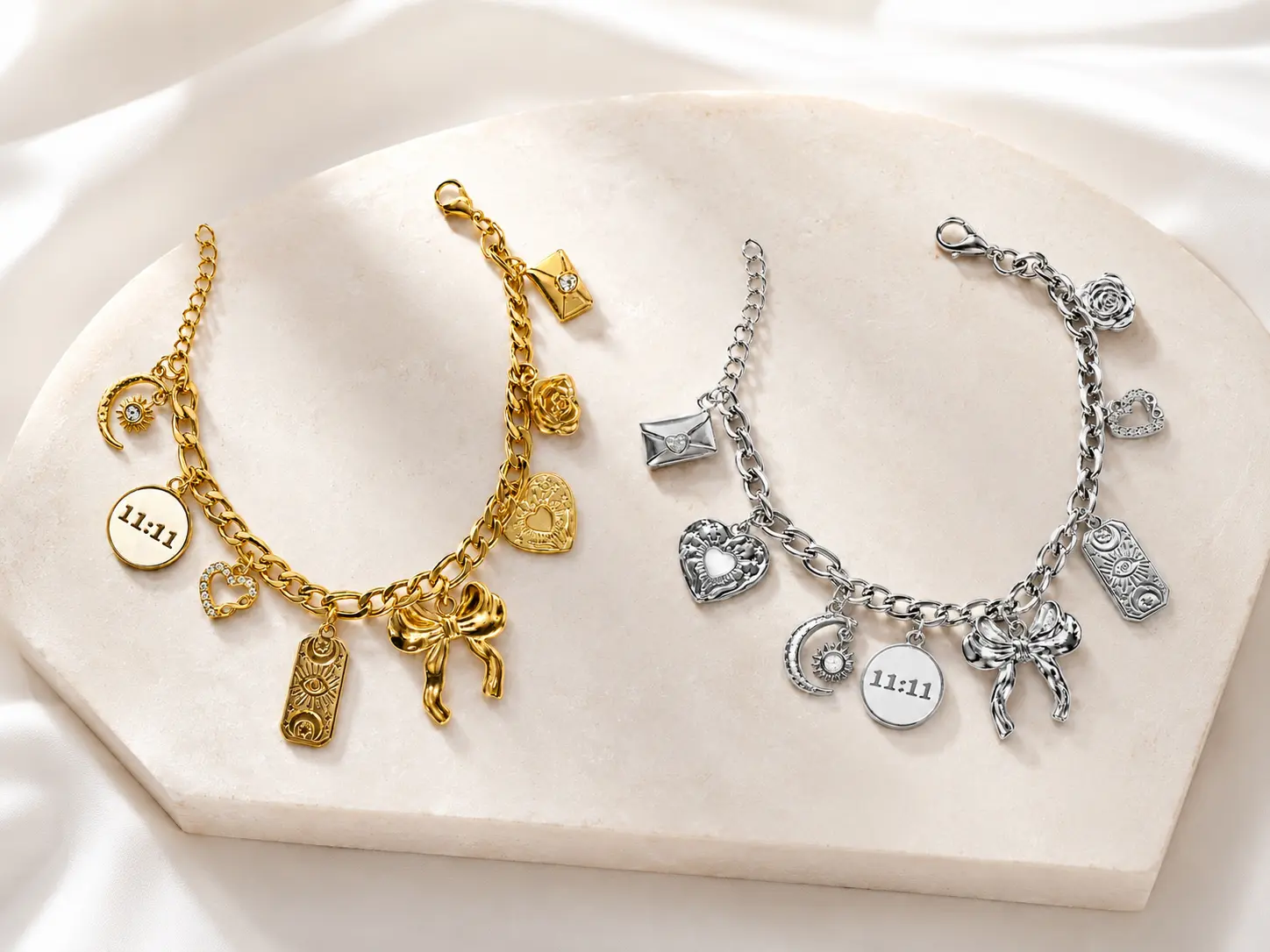 Custom Charm Bracelet | Gold or Silver Figaro Chain | Personalized Charm Bracelet Gift