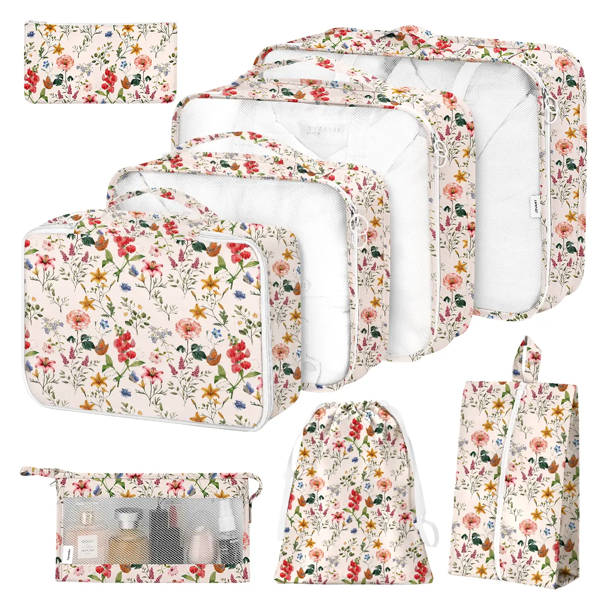 8 Set Packing Cubes for Suitcases,Packing Cube with Shoe, Cosmetics, Clothing, and Accessories Bags Packing Cubes for Travel Luggage Organizer，Great Back-to-School Travel Accessory, Travel Organization Pouch, Travel Essentials for Women & Men