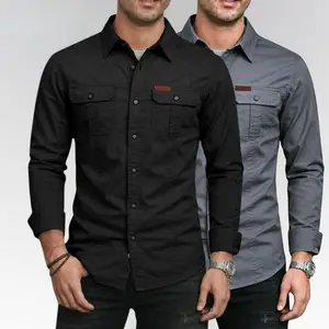 Men’s long-sleeve work shirt, outdoor casual multifunctional top two-piece set