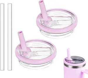 2 Pack 30 oz Tumbler Flip Straw Lid Replacement Compatible for  Quencher, Leak Proof Lid Replacement for 30 OZ  H2.0 FlowState Tumbler,Spill Proof Splash  (Light Purple)