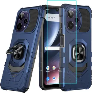 for Cricket Icon Plus 2026 / Att Verge 2 Case with 1 Pack Screen Protector,Dual Layer Hybrid Heavy Duty Defender Protection,Rugged Reinforced Cushion Corner Kickstand Shockproof Bumper Cover Blue