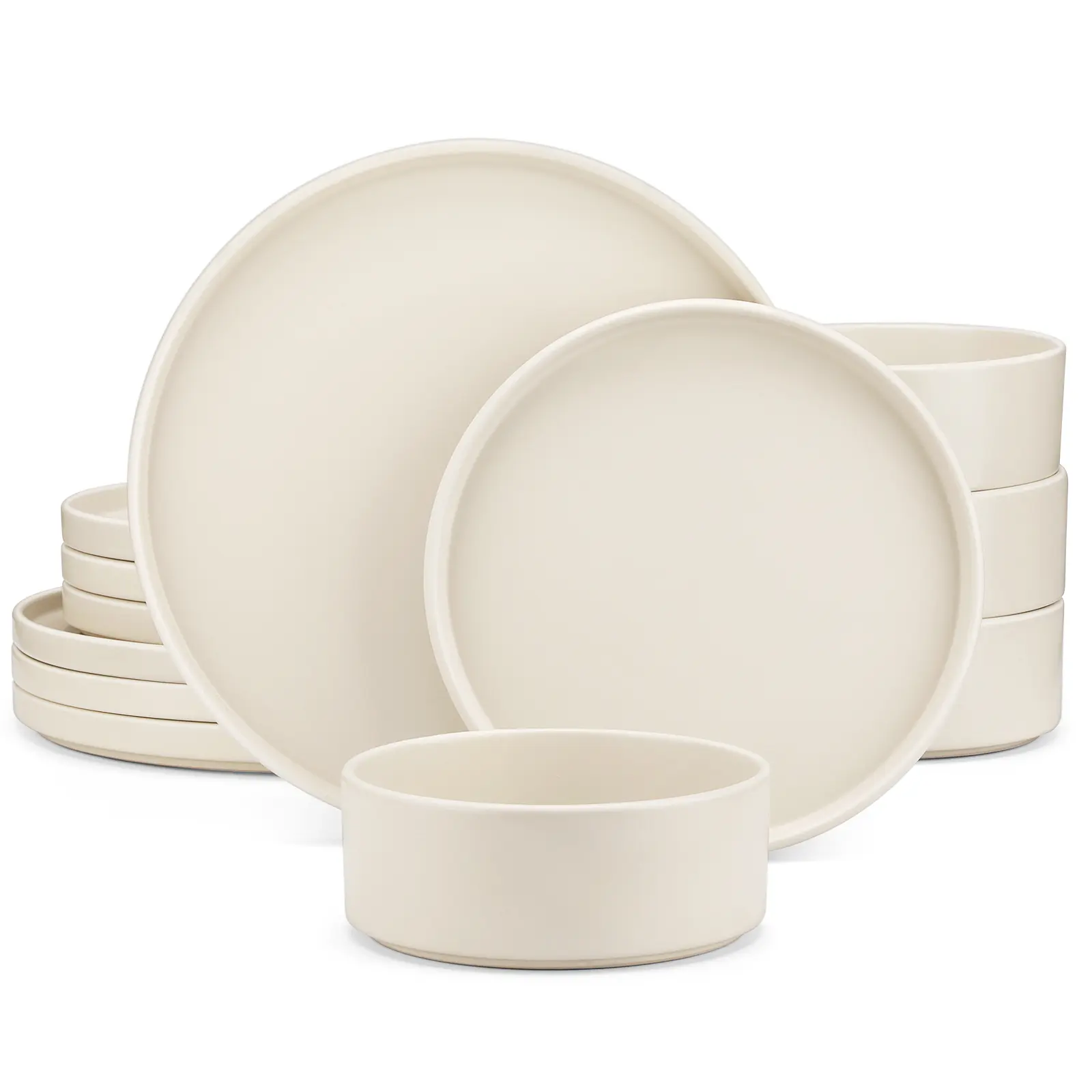 vancasso VENUS 12-Piece Stoneware Dinnerware Set, Modern Minimalist Plates & Bowls Set for 4, Matte Finish, Microwave & Dishwasher Safe