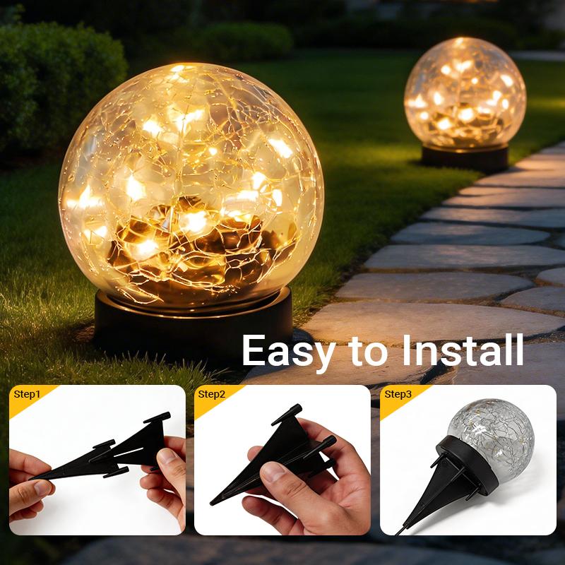 Solar Globe Lights Outdoor Waterproof-Solar Balls Garden-Cracked Glass Ball Solar Lights Outdoor-Solar Orbs Outside-Outdoor Decorations Patio & Yard Lawn Backyard Decor