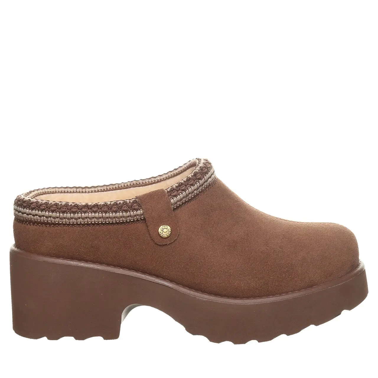 BEARPAW Haven Women's Suede Fleece Lined Clog Heels - Cocoa