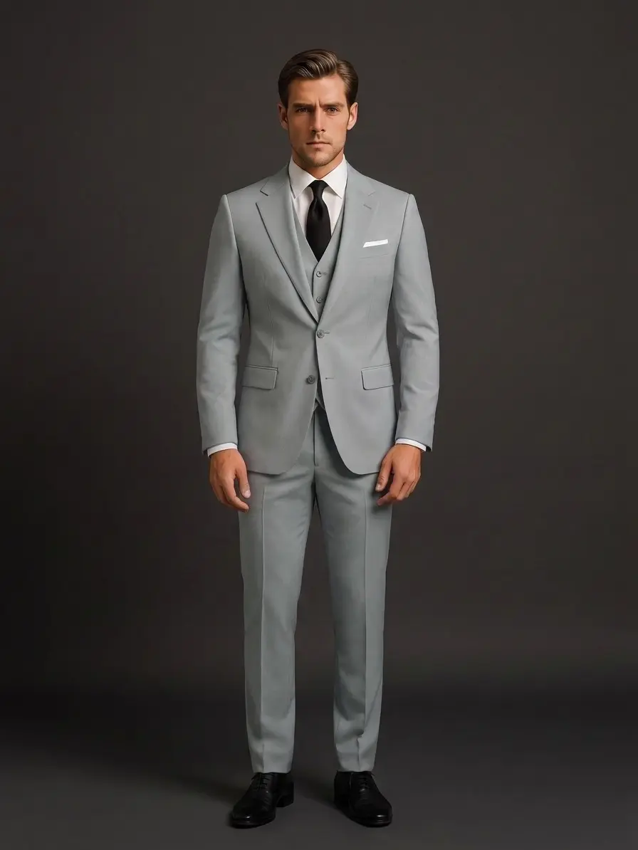 Men's 3-Piece Slim Fit Formal Suit Set - 2-Button Blazer with Practical Pockets, Vest, Pants - Dry Cleaning Compatible for Wedding, Business Workwear
