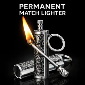 Retro Lighter Permanent Match Lighter, Refillable Keychain Fire Starter, Portable EDC Keychain Lighter for Camping Hiking Survival Outdoor Gear (Fuel Not Included)