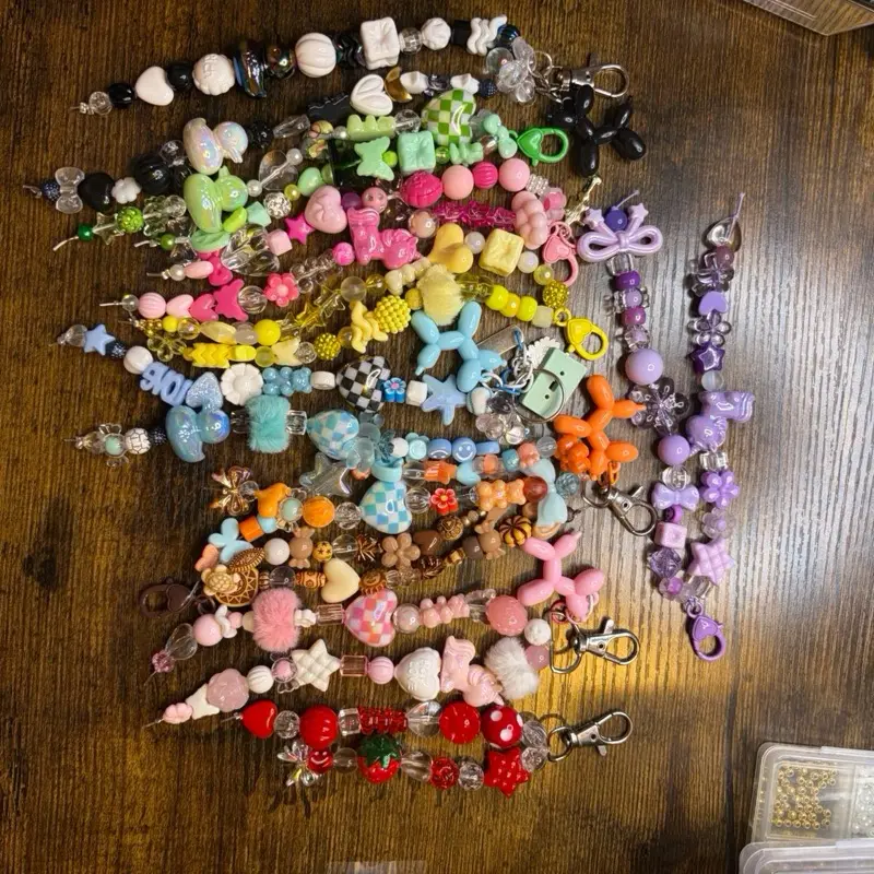 Handmade chunky bag charms  Kawaii / Y2K inspired purse accessories made with fun, colorful beads