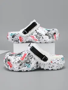 Men's Winter Fleece Lined Hollow Out Shoes, Slipper, White, Warm Casual Footwear for Cold Weather, Comfortable Textile Material, Ideal for Daily Wear