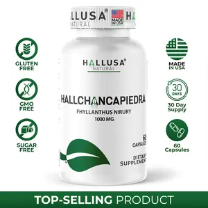 HALLUSA NATURAL Hallchancapiedra 1000 mg Supplement Pure Chanca Piedra for Kidney Stone Breaks 60 Capsules Gluten Free GMO Free Sugar Free US Made Edible Healthcare Dietary Supplement