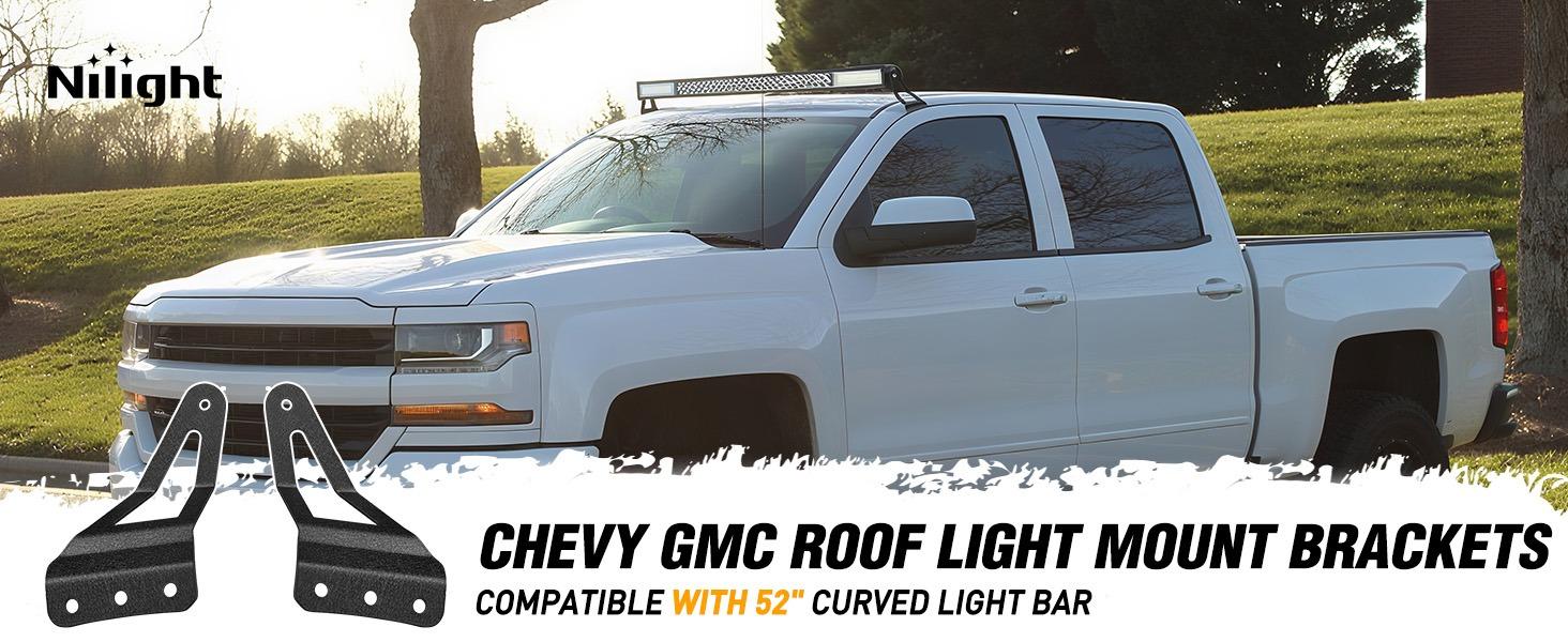 Nilight 2PCS 52” Curved LED Light Bar Bracket at Upper Windshield Roof Cab for 07-13 Chevy Silverado Suburban Avalanche Tahoe & GMC Yukon Sierra
