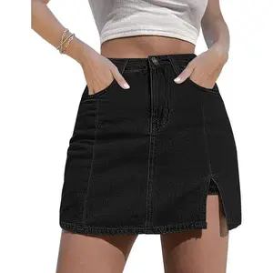 Skorts Skirts for Women Denim Mini Skirt Side Slit with High Waisted Jean Shorts Stretchy