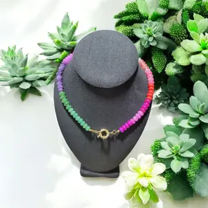 Rainbow Beads Set Chokers - Colorful Beaded Necklaces with Gold Accent for Stylish Unisex Outfits