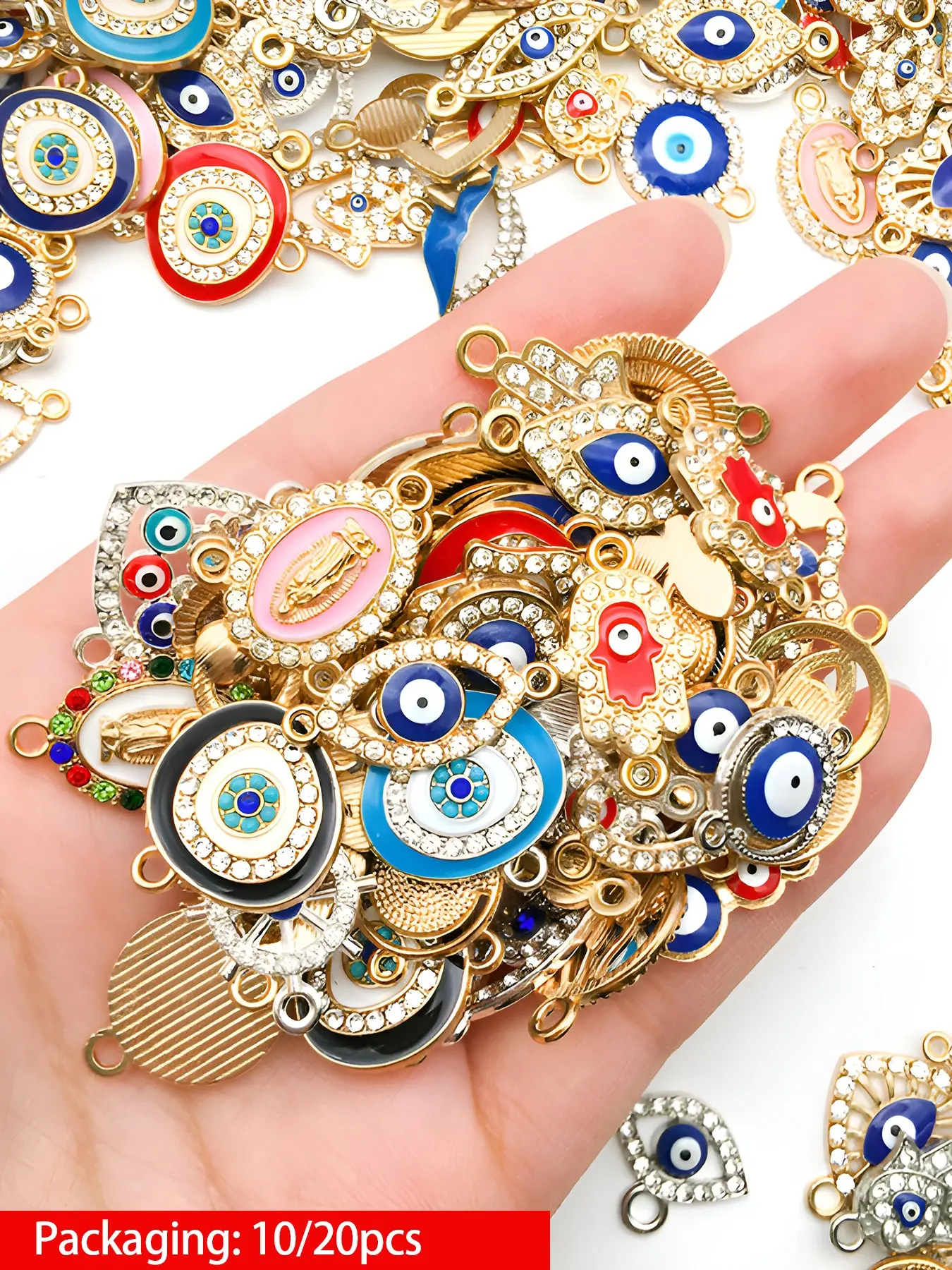 Evil Eye Design Fashion Pendants, Fashionable DIY Jewelry Accessories for Necklace & Bracelet Making, Trendy All-match & Exquisite DIY Jewelry for Birthday Gift, Rhinestone Charms, DIY Jewelry Decoration