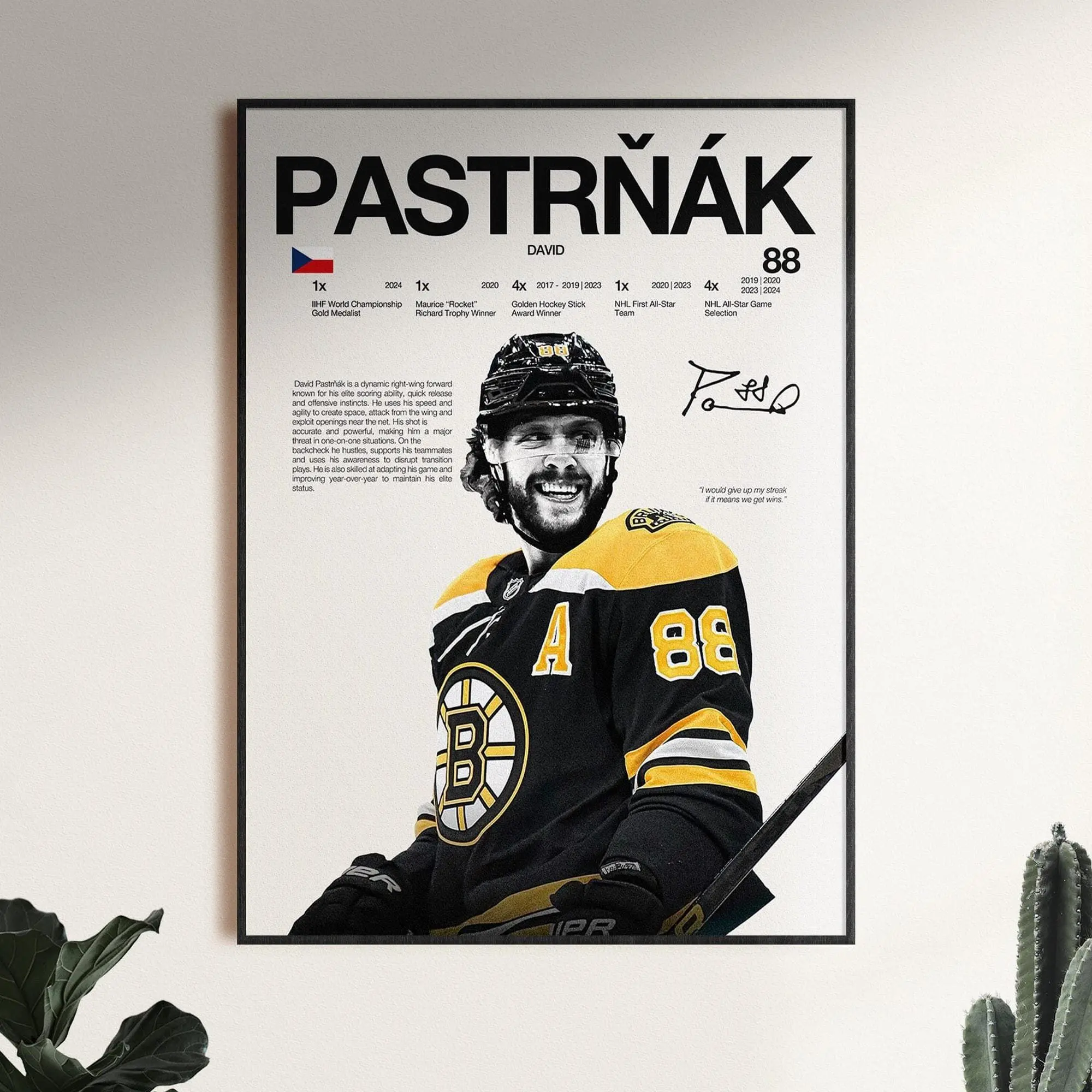 David Pastrnak Poster, Boston Bruins Wall Print, Sports Decor, Hockey Room Print( Unframed - Print Only )