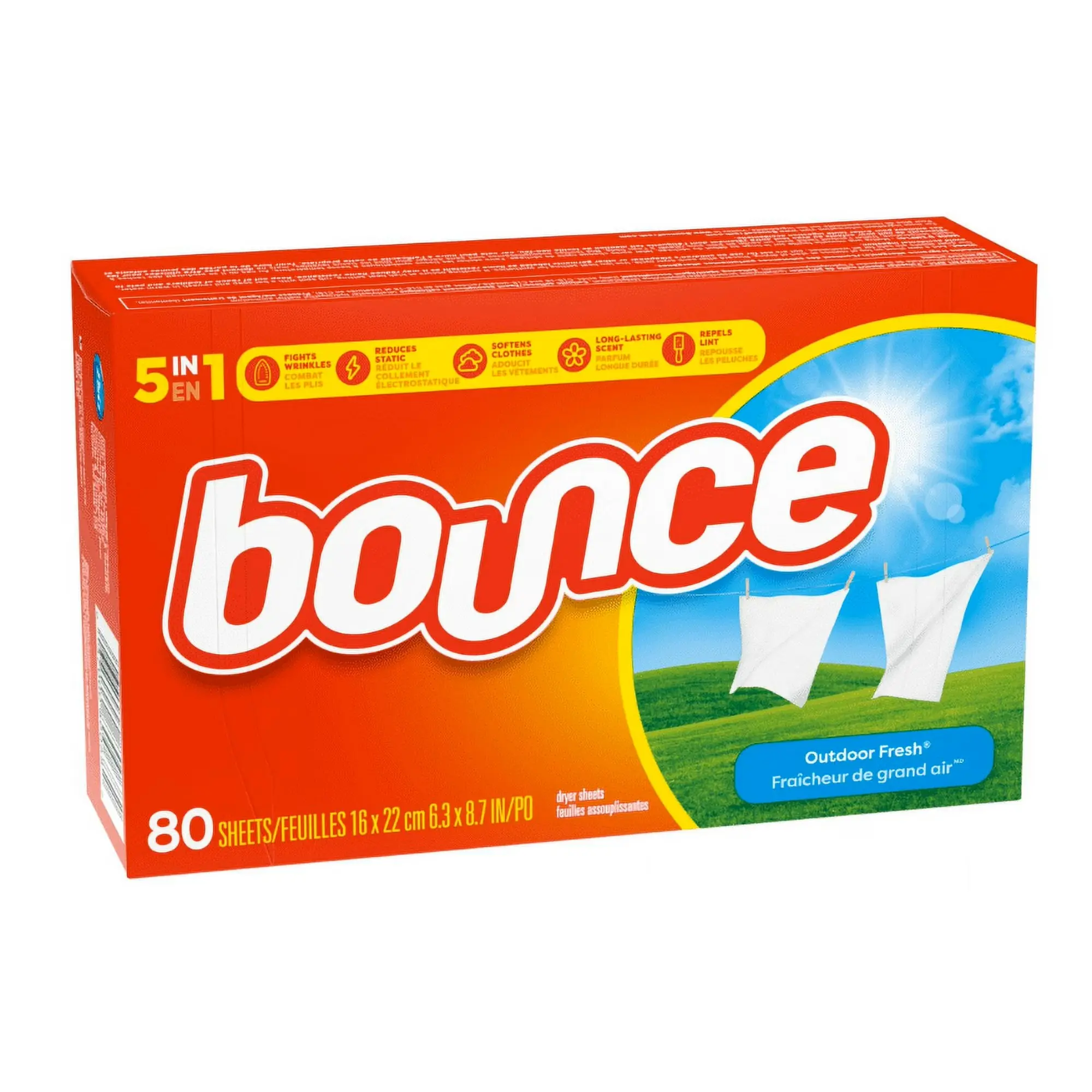 Bounce Dryer Sheets, Outdoor Fresh Scent, 80 Count Each (Pack of 2, Total 160 Sheets)