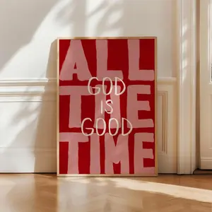 Christian Wall Art ,God Is Good All The Time Print ,Red  Biblical Scripture Art, Modern Christian Decor| Frameless Poster