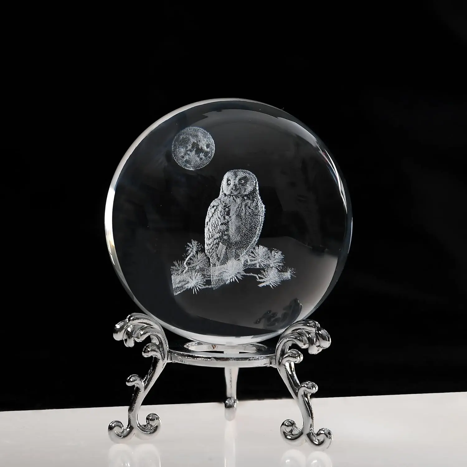 3D Owl  Ball with Stand, Night Owl Figurines Glass Globe Home Decor Gifts for Women Mom(60mm)