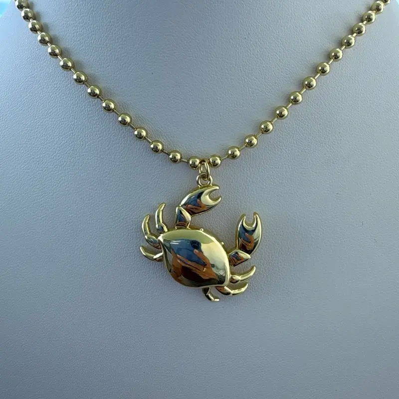 Crab Pendant Necklace on Military Ball Chain | 16” + 2” Extender