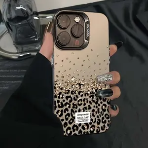 Leopard Print Rhinestone Phone Case, Full Coverage, Comfortable Grip, Waterproof, Durable, Anti-Drop Shockproof Protective Matte Back, Fits Apple 16/15/14/13/12/11 Pro Max Accessories