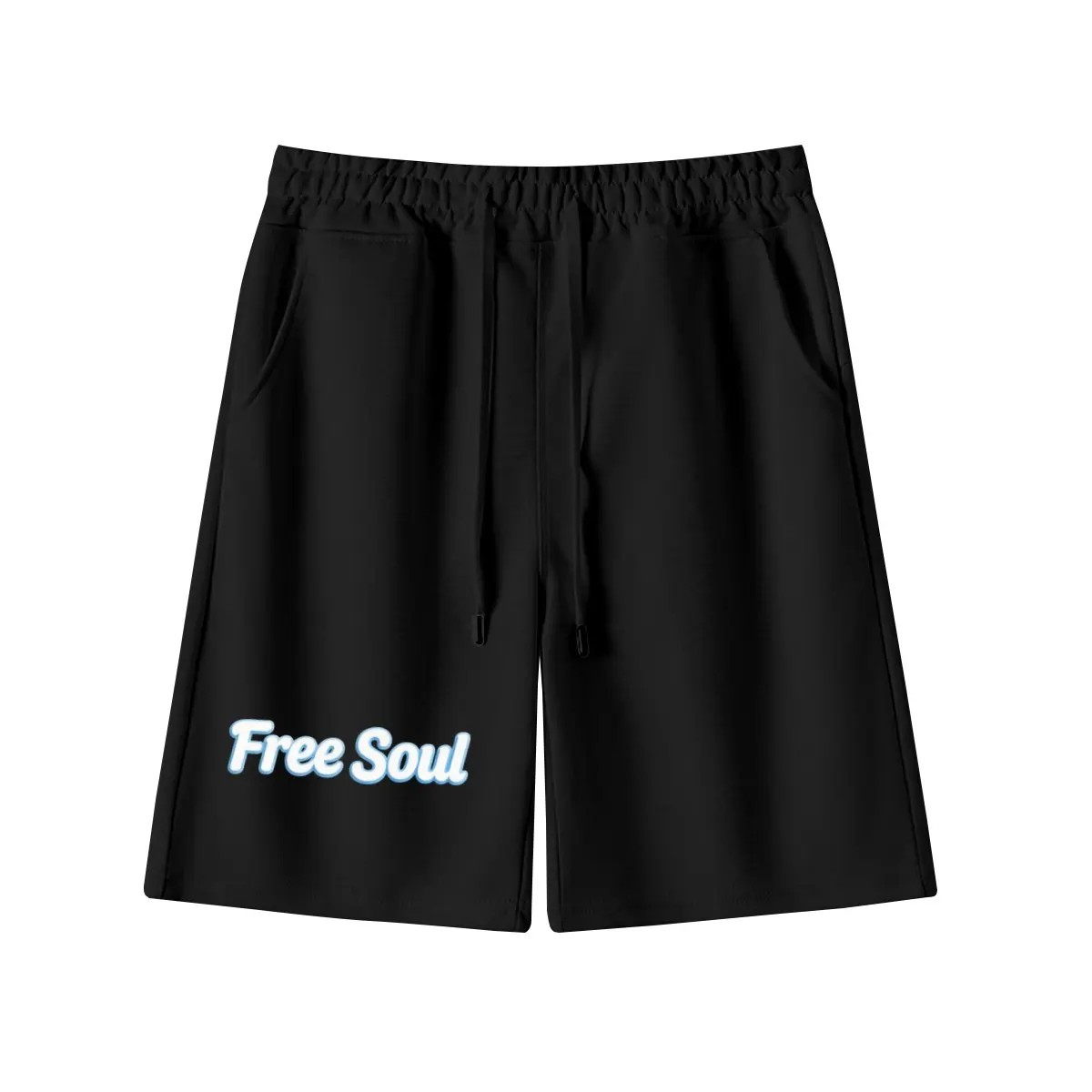 Positive Aesthetic TikTok Viral Black Unisex Soft Glow Free Soul Bubble Script Printed Sweat Shorts Elastic Drawstring Waist Side Pockets Street Casual Shorts Men Women Inspirational Daily Summer Outf