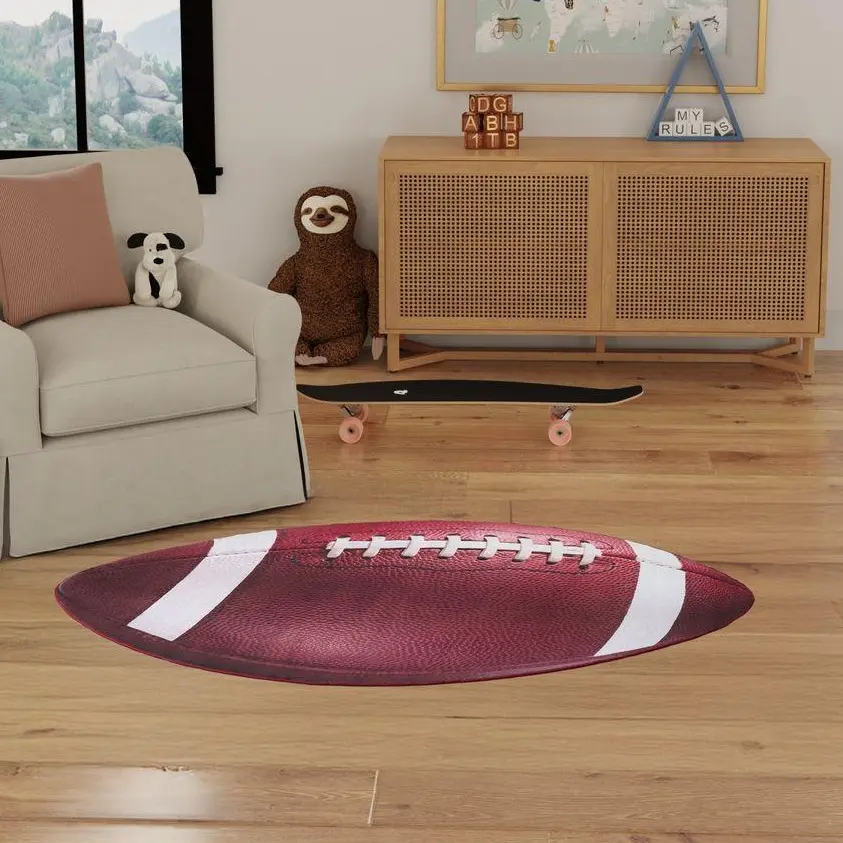 Nourison Imagination Polyester Football Print Area Rug, Washable Indoor Rug with Sporty Look for Playroom, Kids’ Room